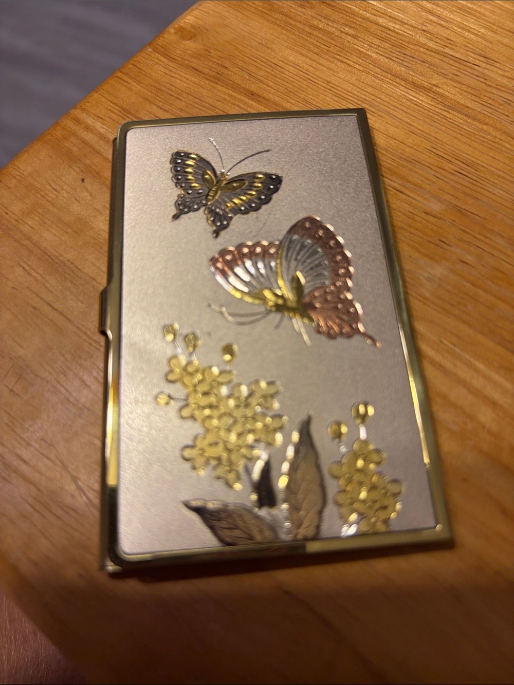 Vintage Silver Butterfly Decorative Metal Case - Silver/Gold Accents